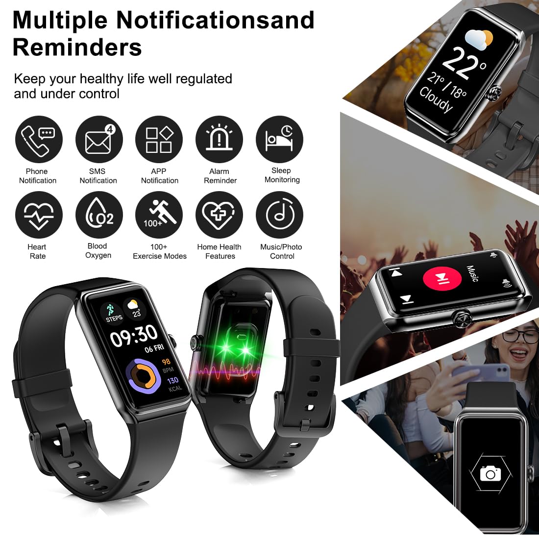 Auxiou packaging and contents including watch, strap and charging dock