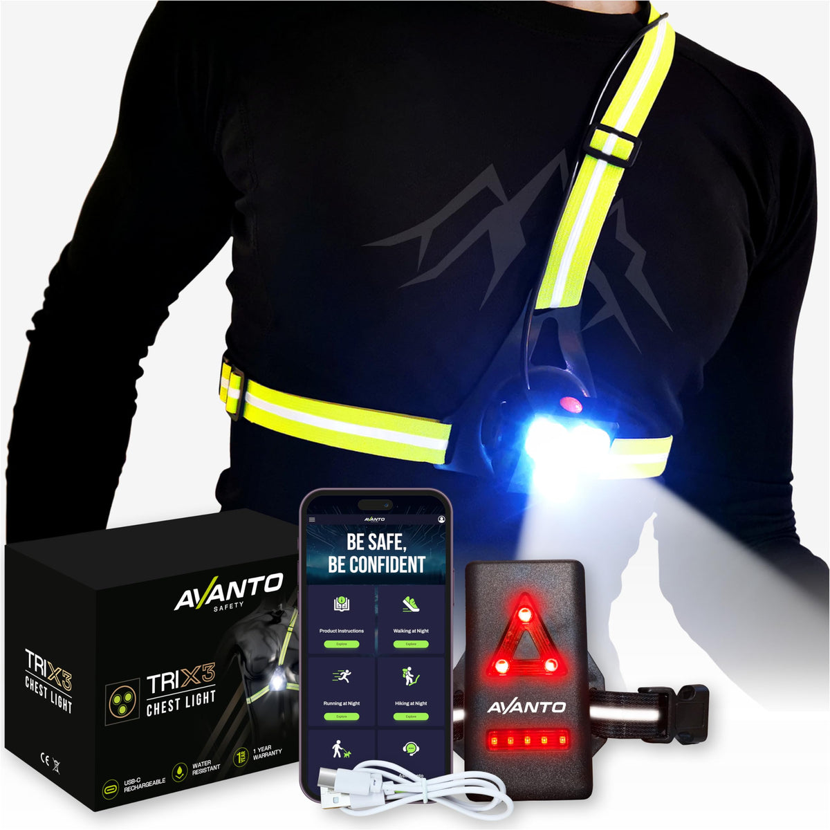 Avanto front view of chest lamp showing compact design and bright output