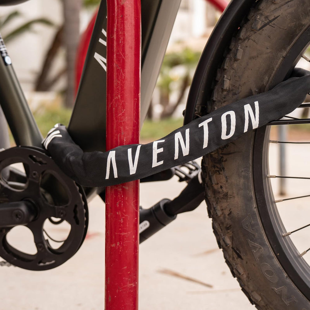 Aventon chain length shown against a ruler for visual scale and coverage