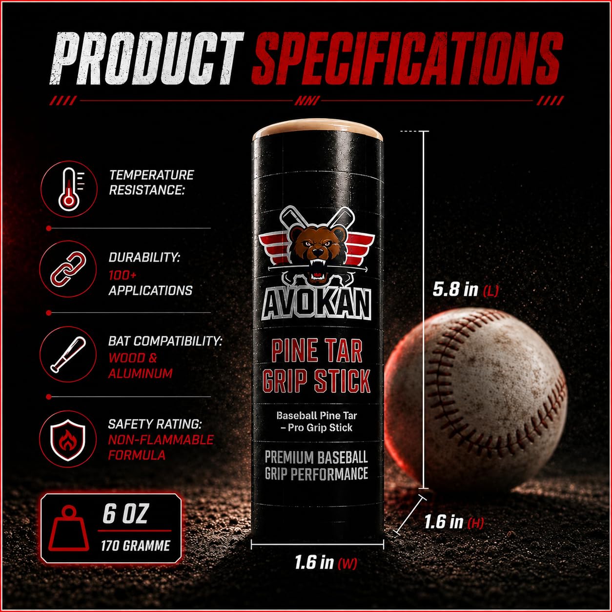AVOKAN pine tar applied on a wood bat handle for better control