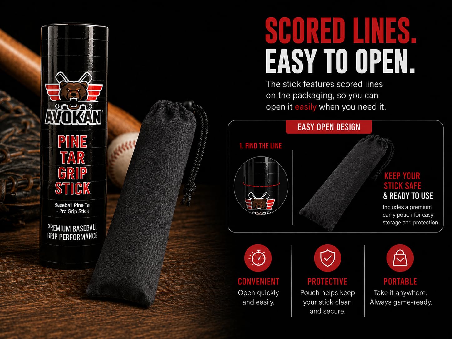 AVOKAN storage bag holding the pine tar stick to protect gear