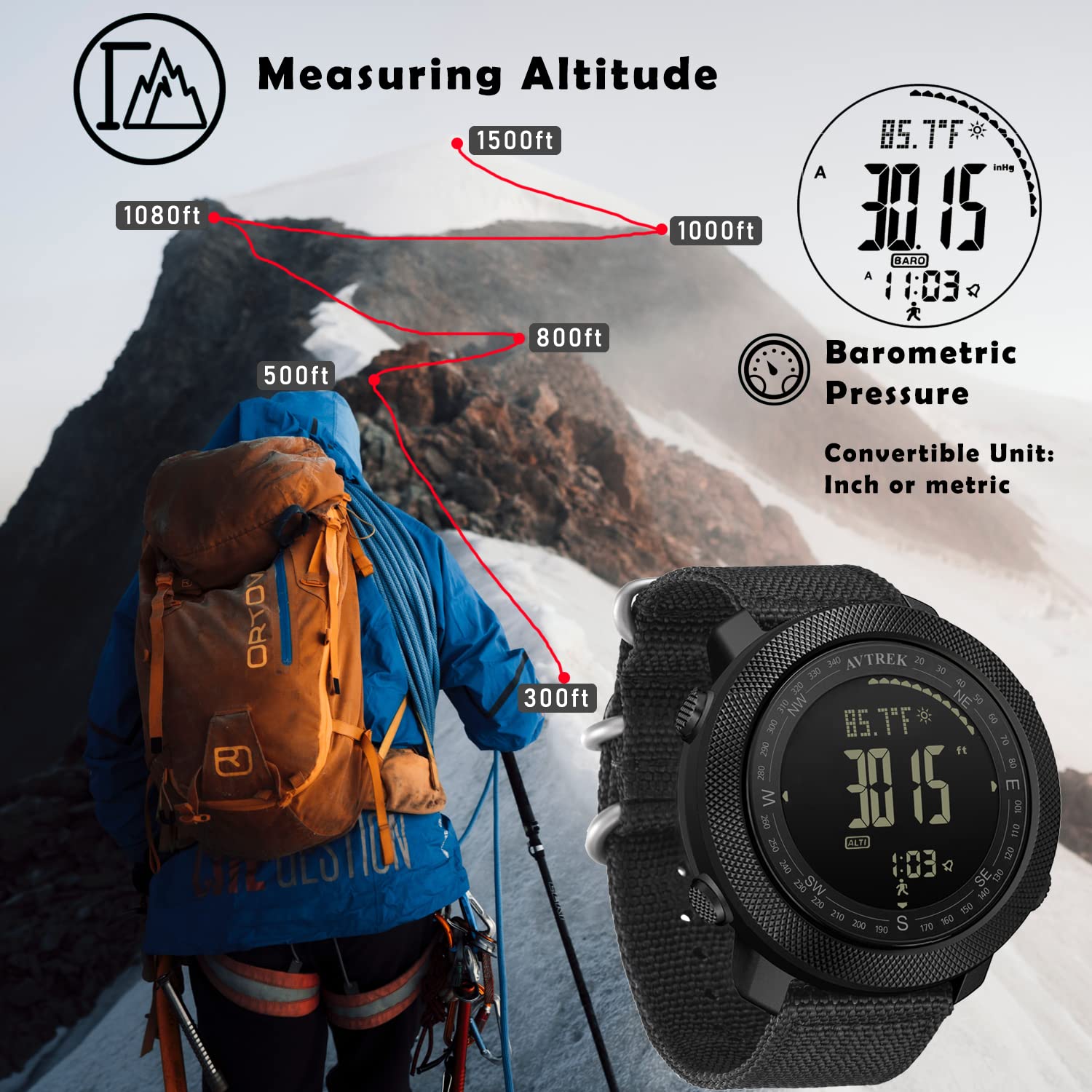 AVTREK digital compass display offering quick, calibrated bearing guidance