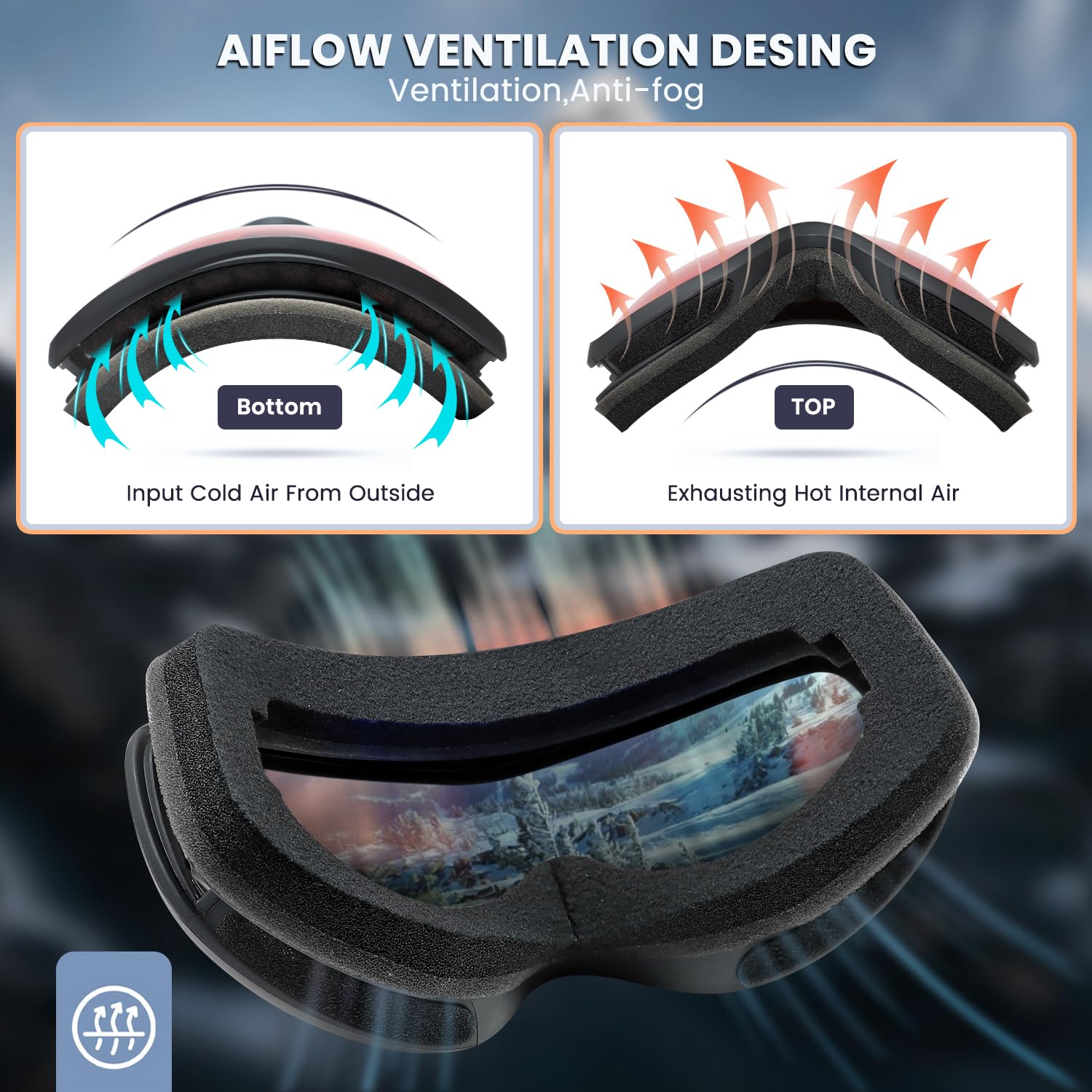 AVV lifestyle shot of snowboarder wearing goggles highlighting clear vision