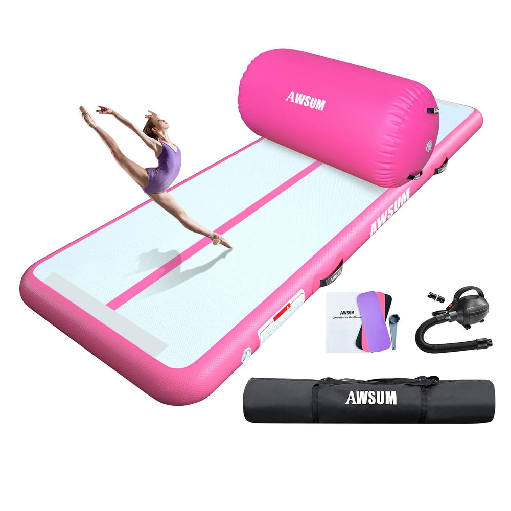 AWSUM 10 ft pink tumble mat full front view showing size and design for easy setup