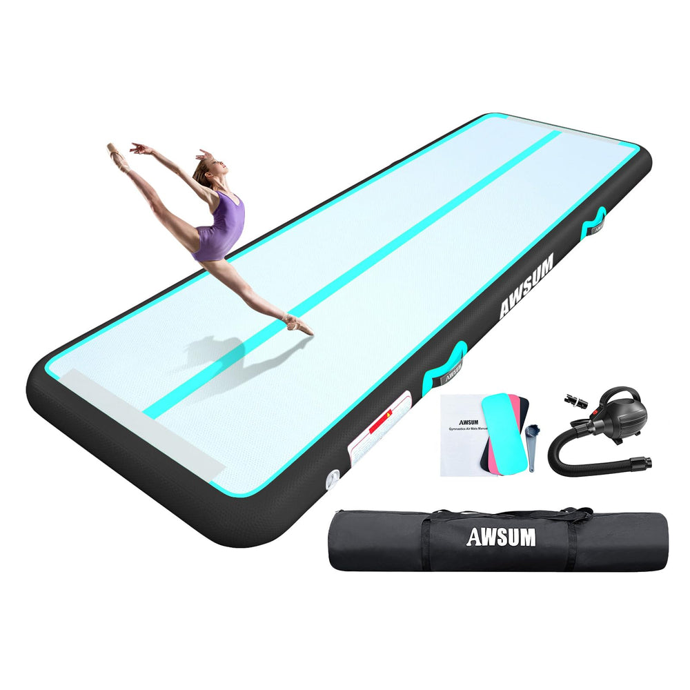 AWSUM front view of 13 ft mint green mat showing full surface and logo, durable training space