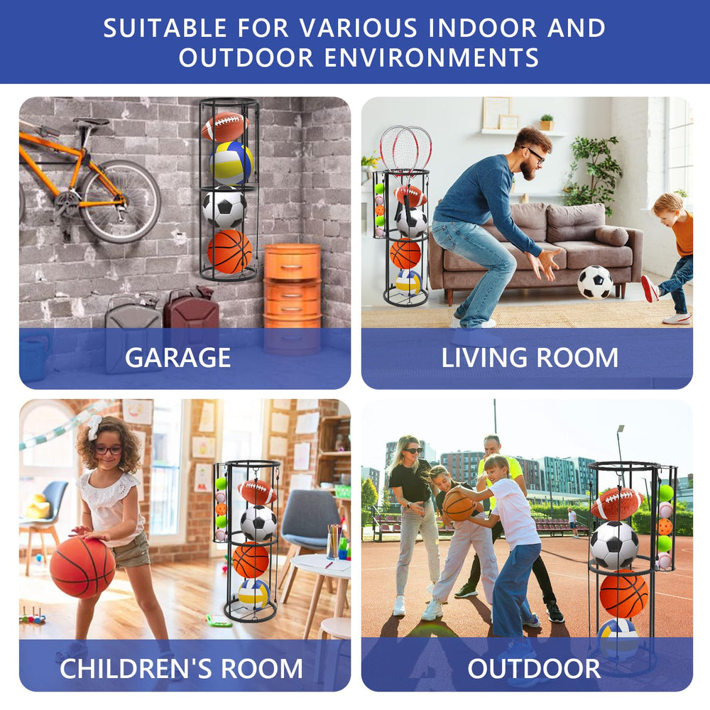 AWZITUO filled rack with various balls showing versatile organization for families