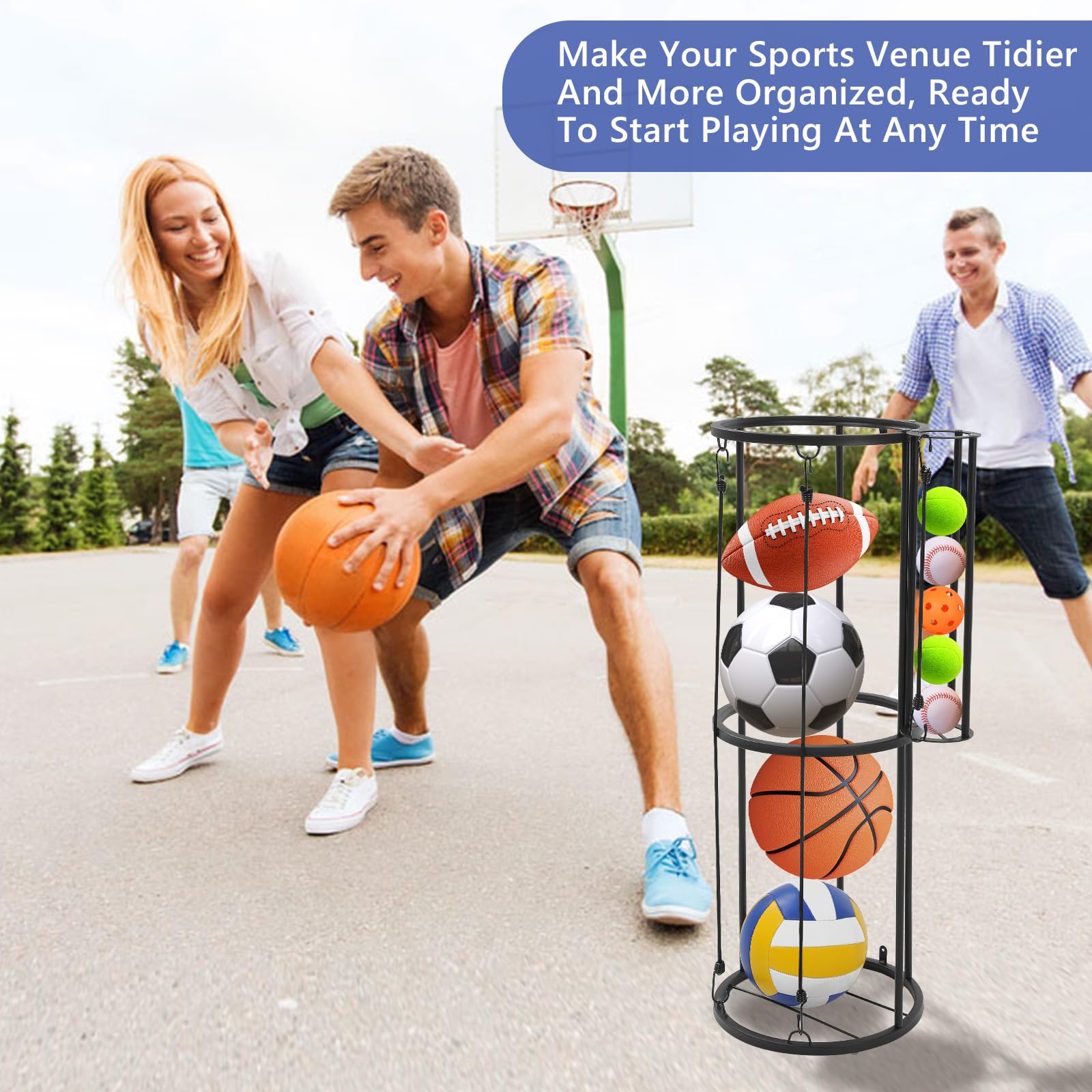 AWZITUO size comparison with basketball illustrating compact vertical storage capacity