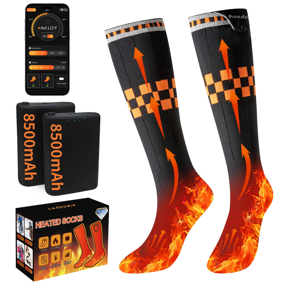 Axcdyt heated socks front view showing fit and styling for warmth