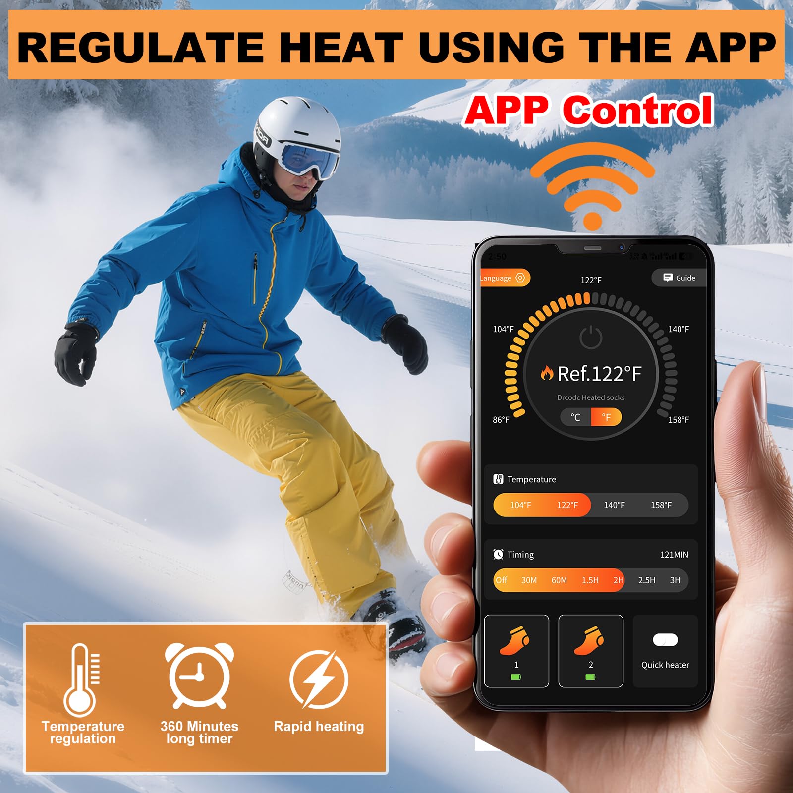 Axcdyt heated socks worn inside hiking boots for outdoor comfort