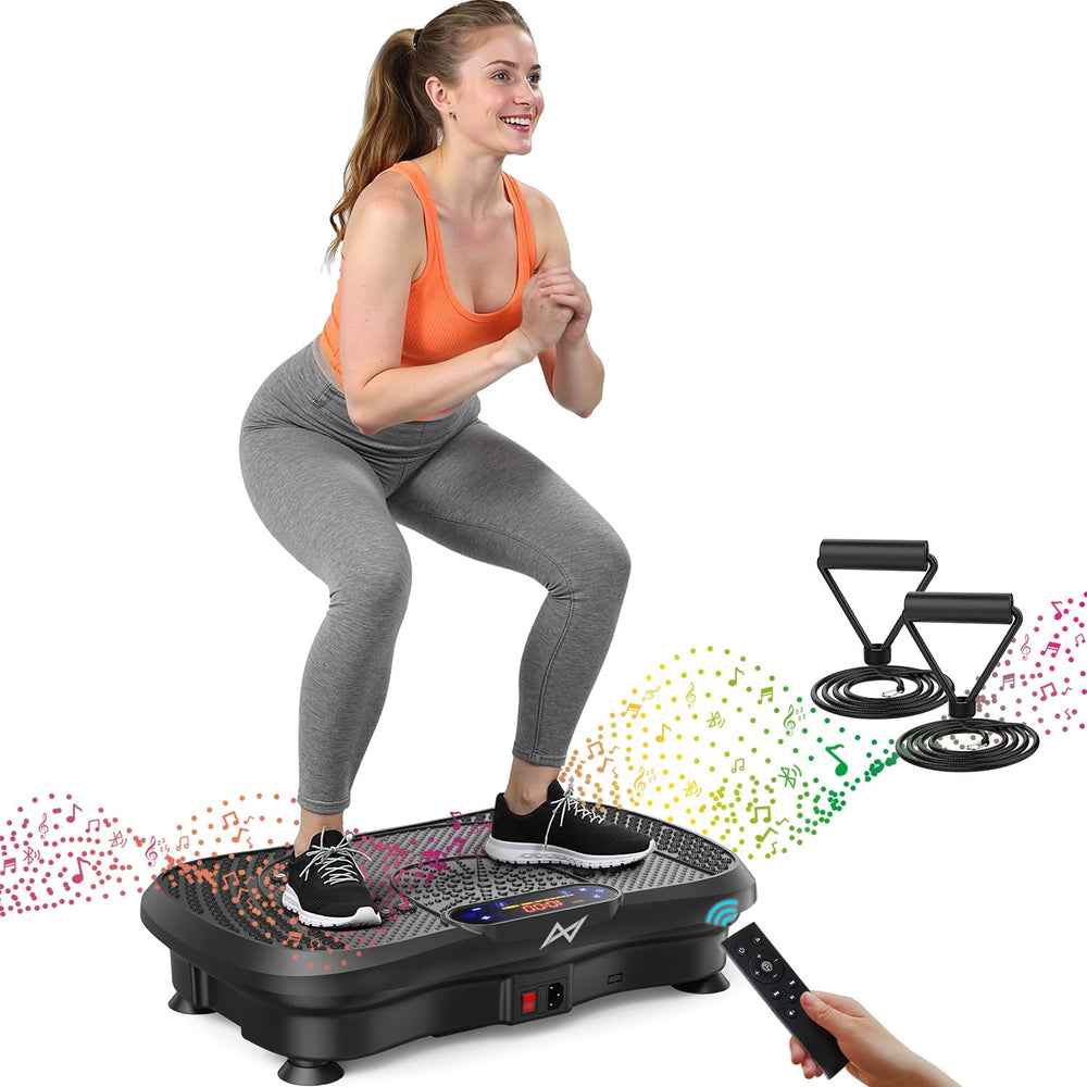 AXV vibration plate front view showing stable base and controls for easy workouts