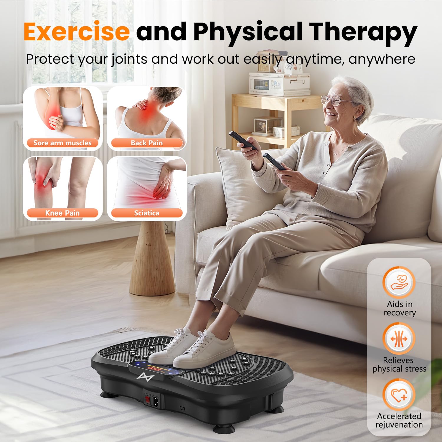 AXV in-home living room use showing compact fit and accessible short workouts
