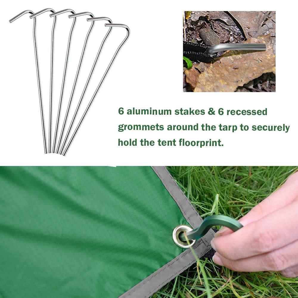 AYAMAYA aluminum stakes set with footprint indicating firm anchoring benefit