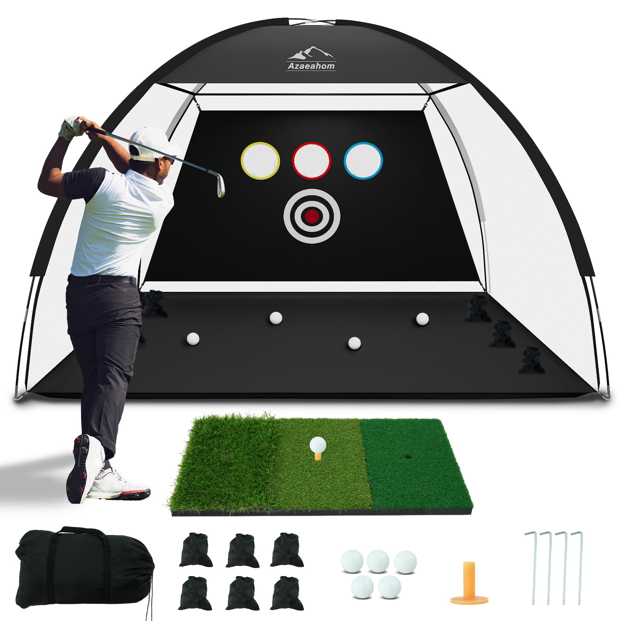 Azaeahom front view showing net and mat for safe backyard practice
