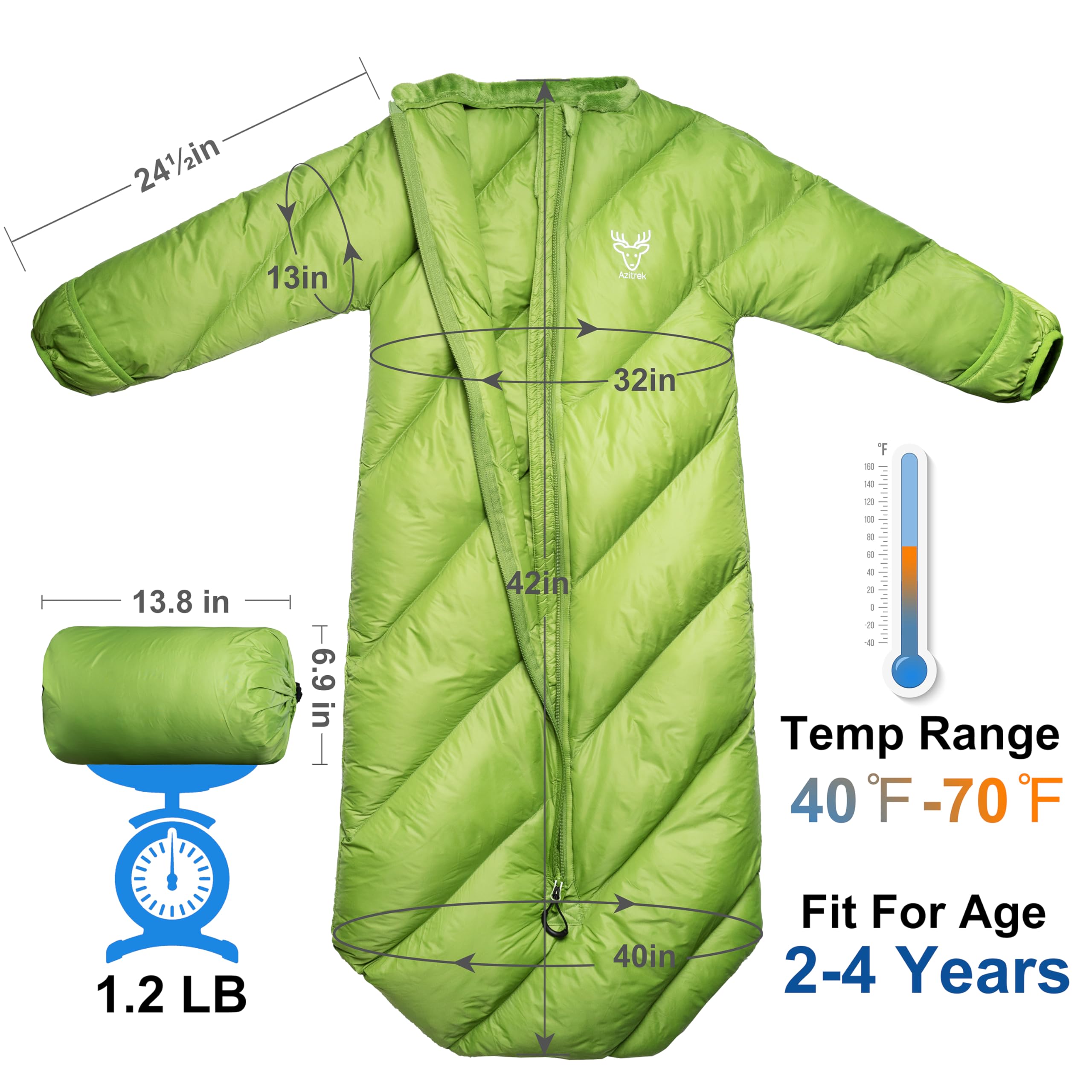 AZITREK view of adjustable sleeves and two-way zipper for mobility