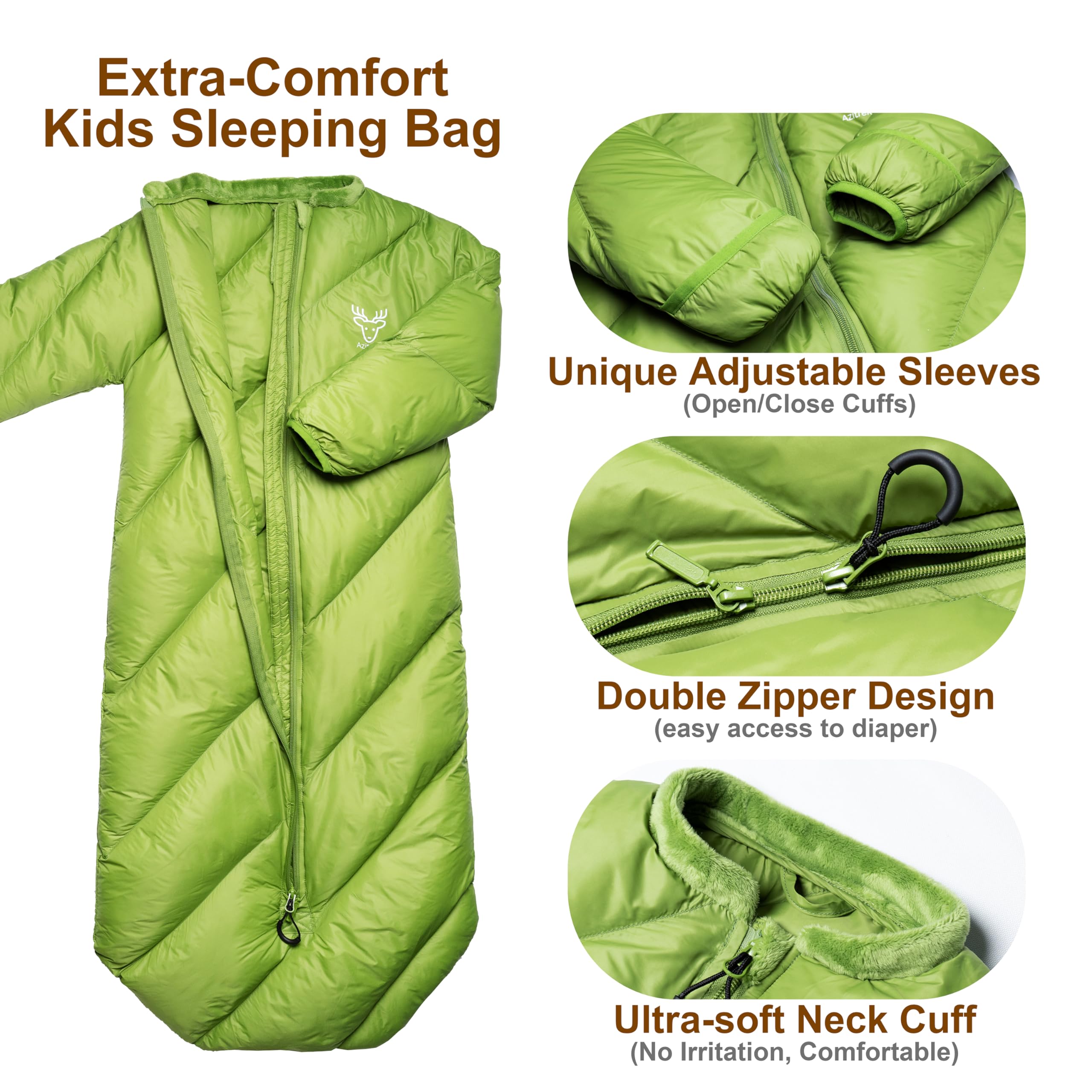 AZITREK sleeping bag next to child to show suitable size fit