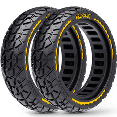 BABEJIA front view of yellow 10x2.50 solid scooter tires showing profile and fit
