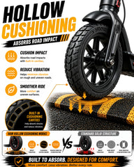 BABEJIA solid tires installed on scooter being ridden, reliable puncture-free commute
