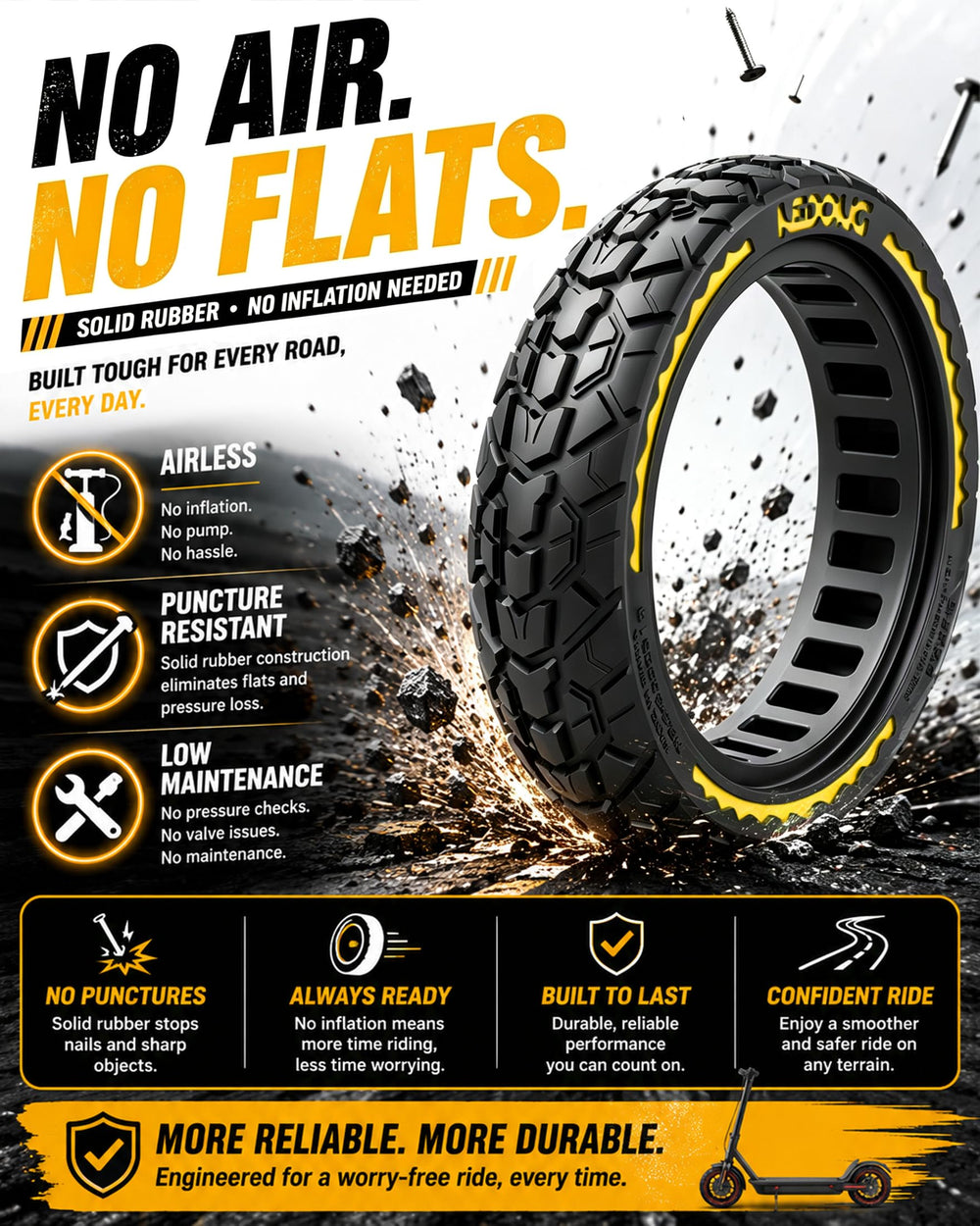 BABEJIA view of tire seated on rim showing tight, secure fit for safety