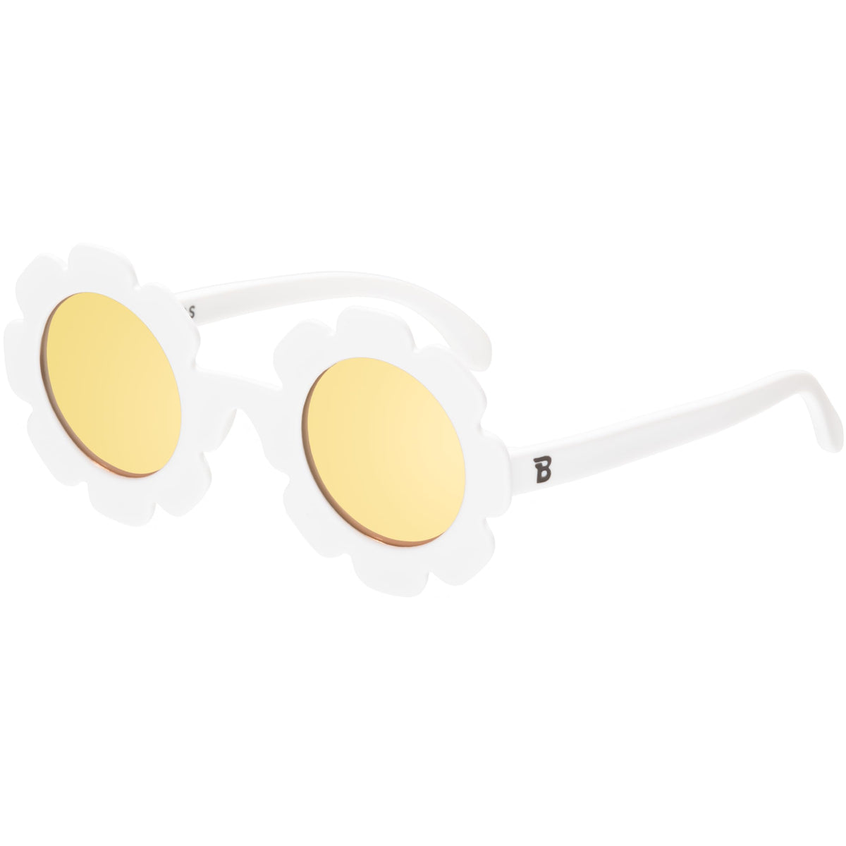Babiators front view daisy frames showing yellow mirrored lenses and playful design