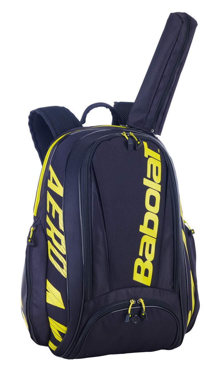 Babolat backpack front view showing organized pockets and sporty design benefit storage