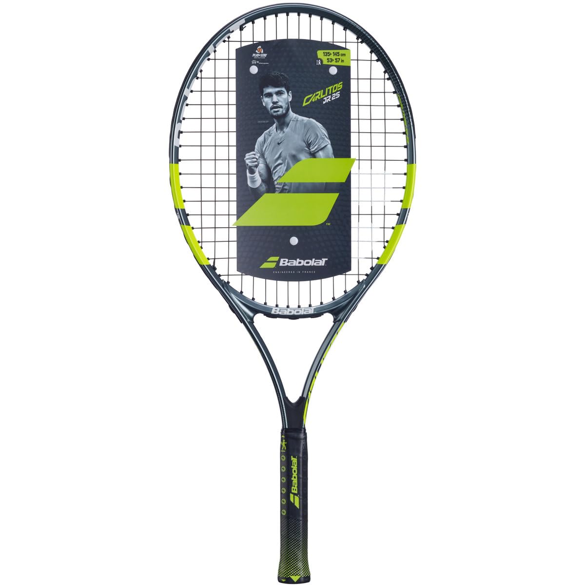 Babolat Carlitos grip close-up highlighting Memo/Improver grip for correct hand placement
