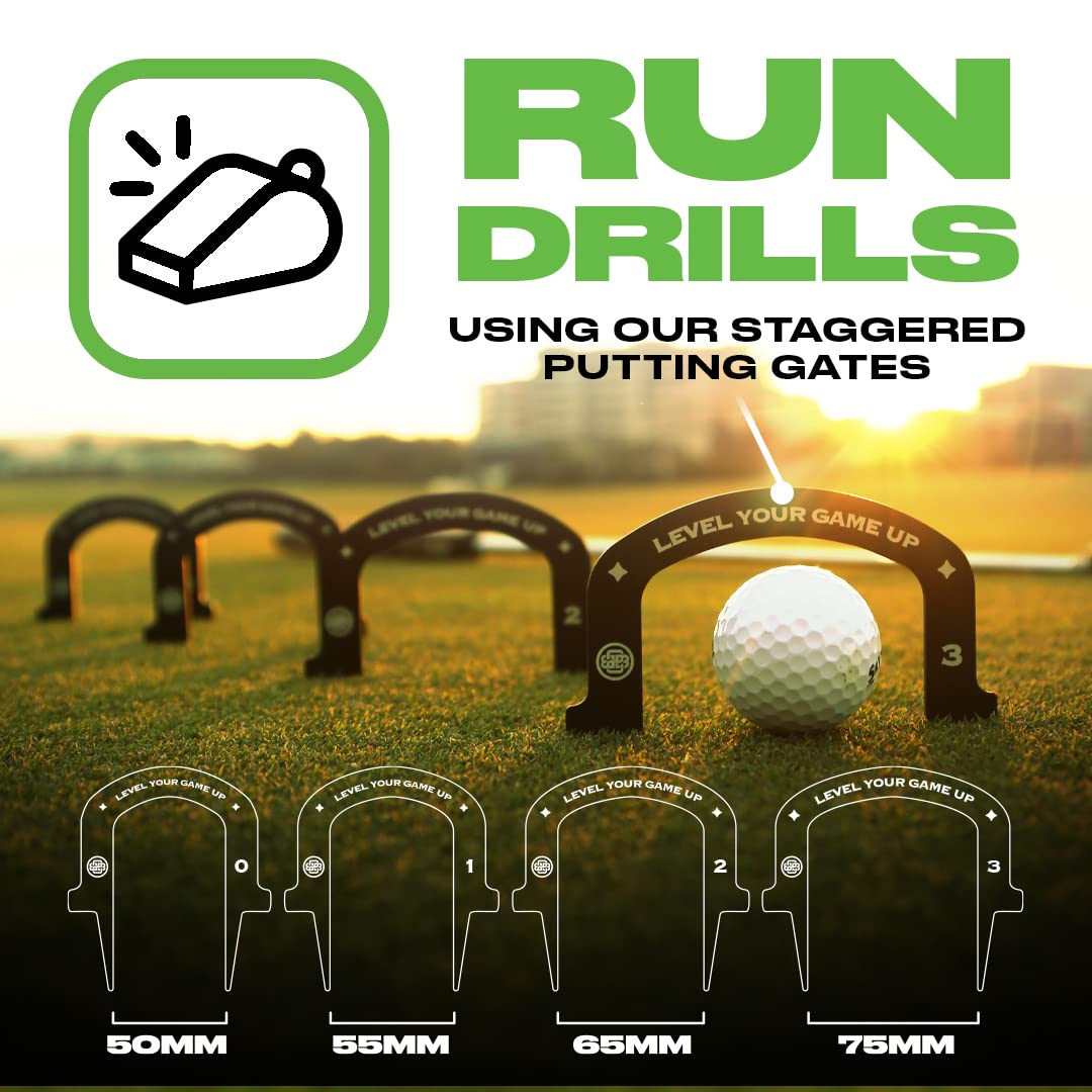 BACK 2 BASICS GOLF gates in use on indoor putting mat to improve stroke consistency