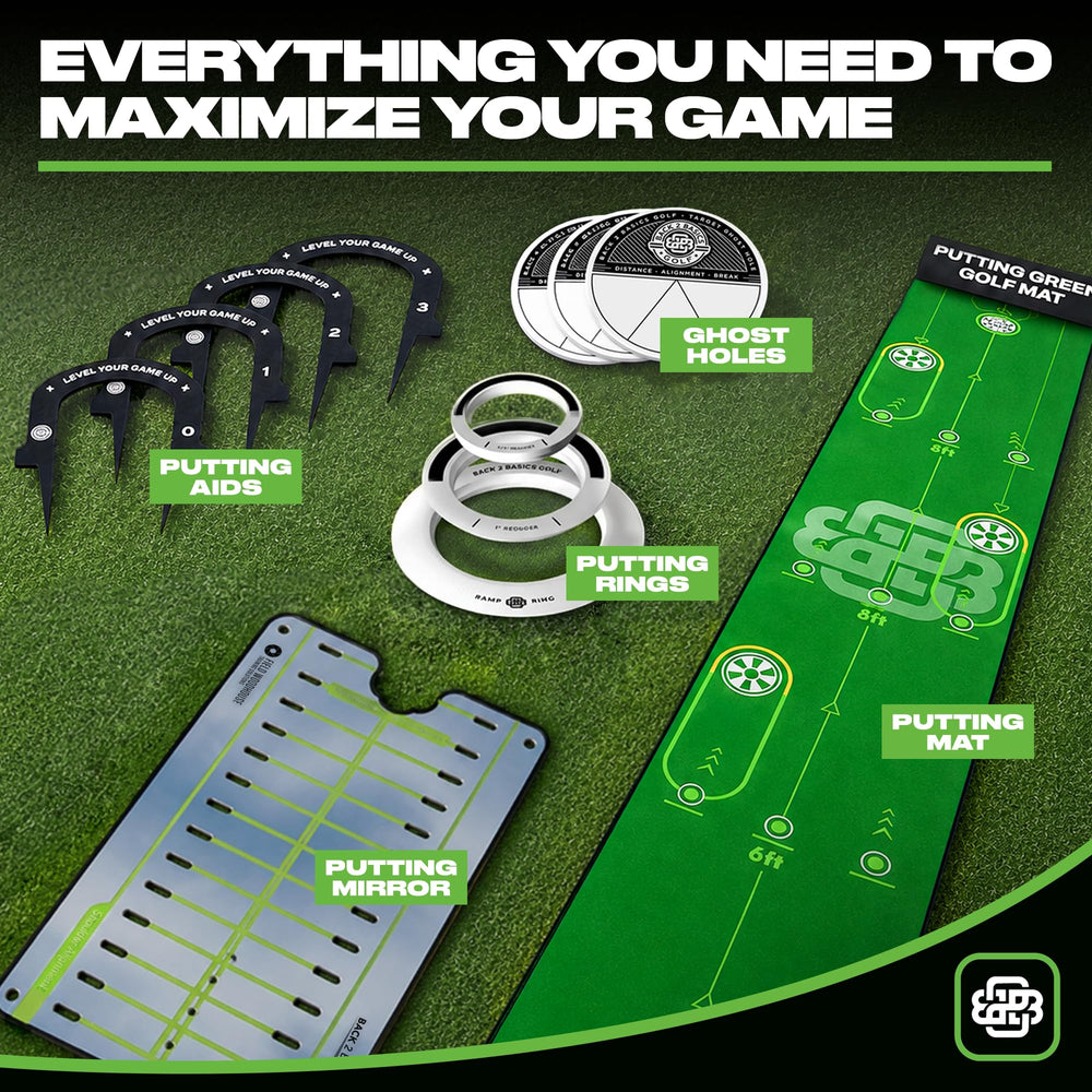 BACK 2 BASICS GOLF gates next to putter showing scale and convenient practice size