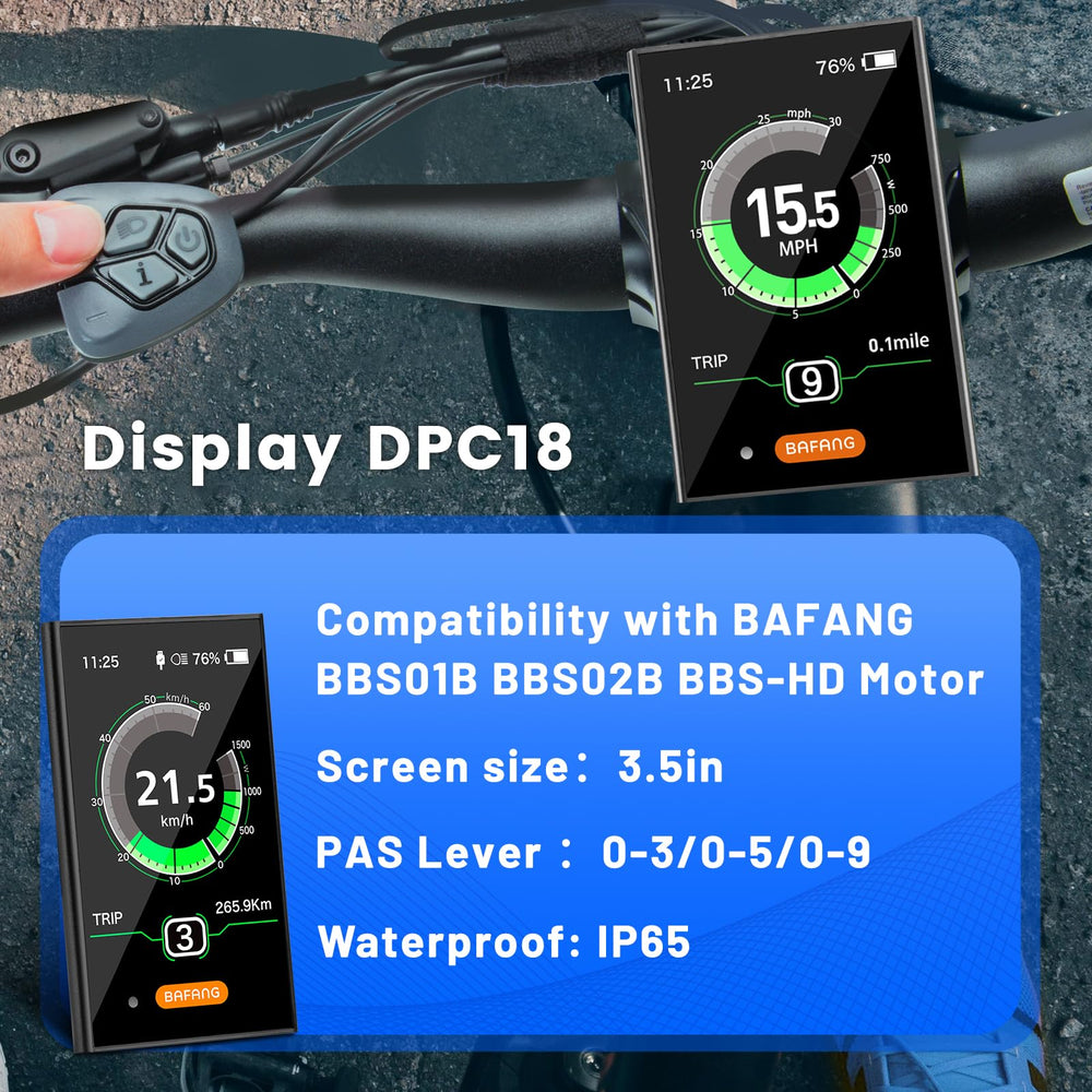 BAFANG DPC18 close-up of 3.5 inch HD screen for sharper ride data readability