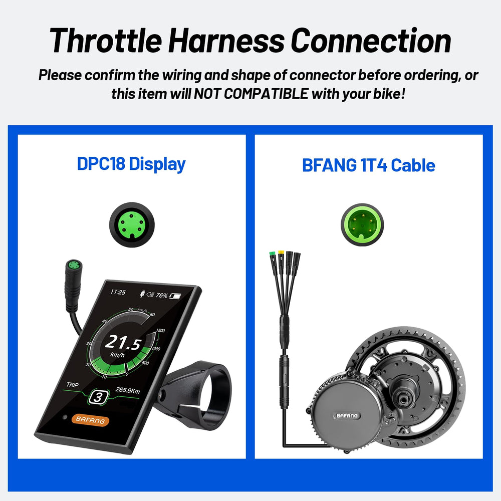 BAFANG DPC18 wiring harness view highlighting 5-pin waterproof plug for secure connection