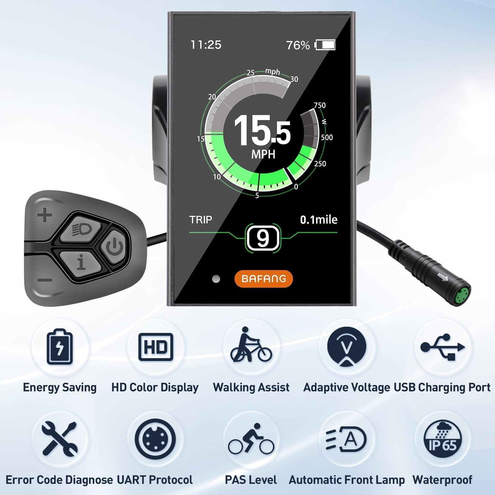 BAFANG lifestyle shot of rider using display on city commute
