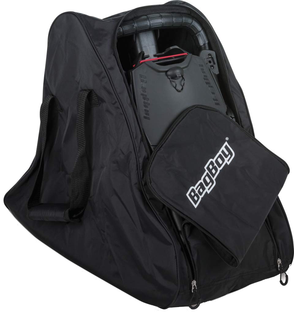 Bag Boy carry bag mounted on push cart showing organized storage benefit