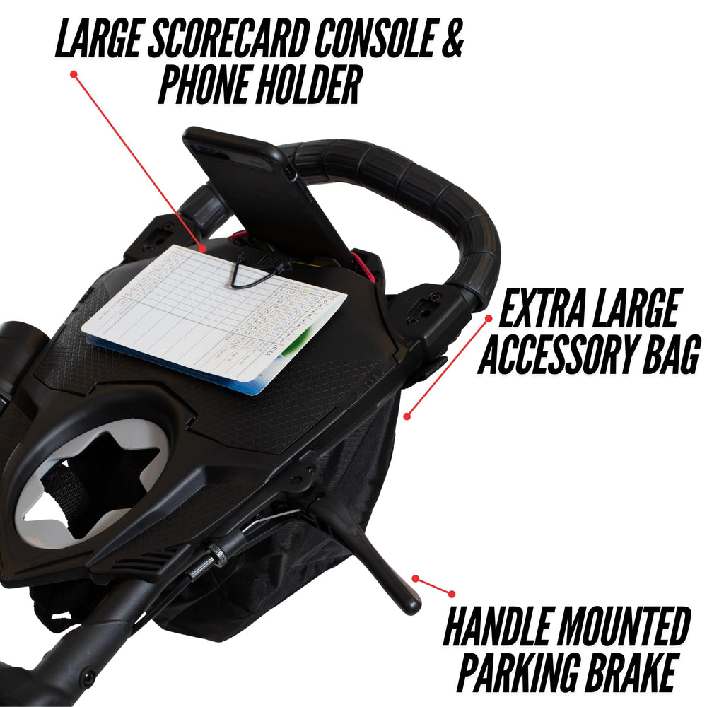 Bag Boy Nitron console and accessory bag showing organized storage benefit