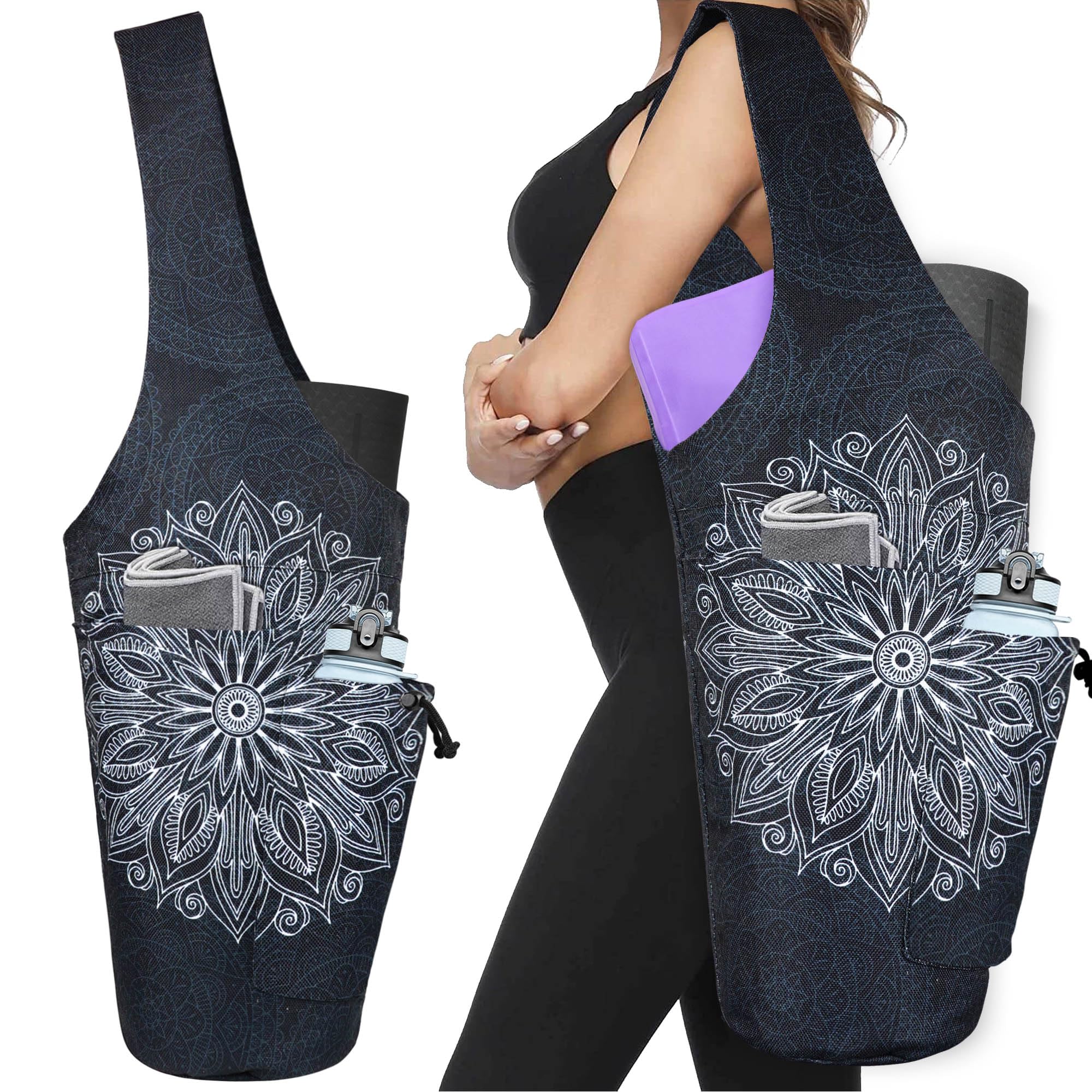 BagYG mandala front view showing roomy long tote and organized pockets for easy transport
