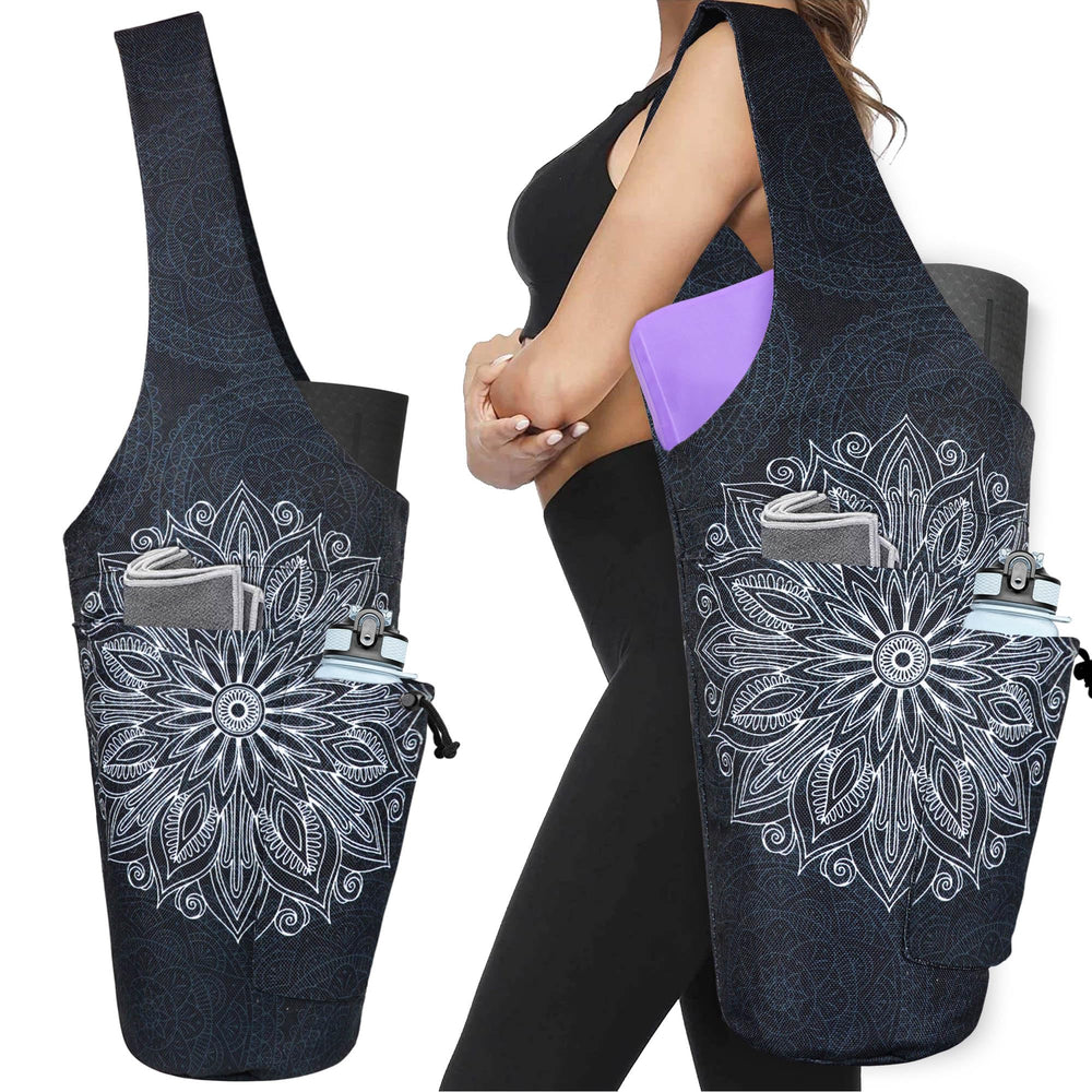 BagYG mandala front view showing roomy long tote and organized pockets for easy transport