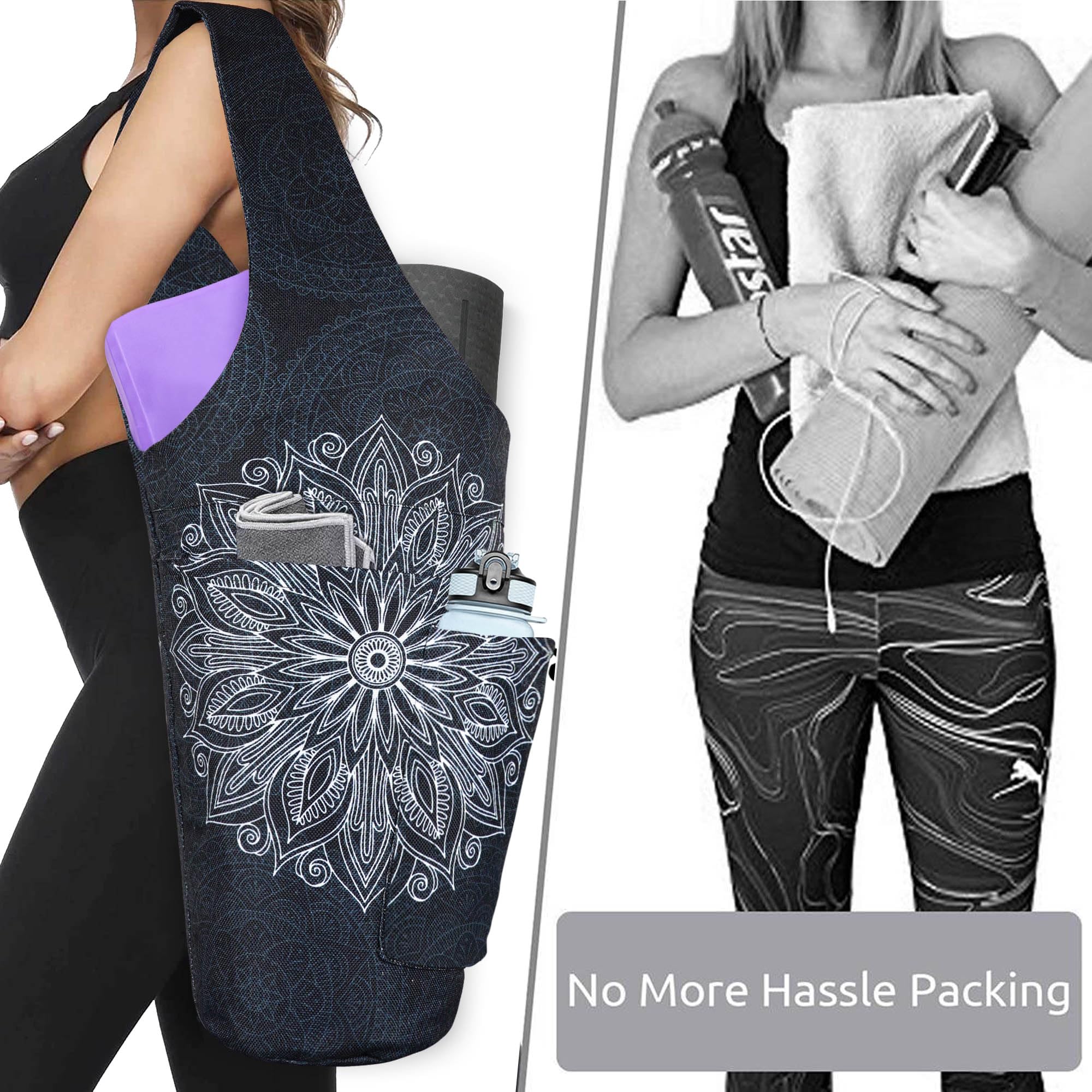 BagYG mandala carried on shoulder demonstrating comfort and longer strap convenience