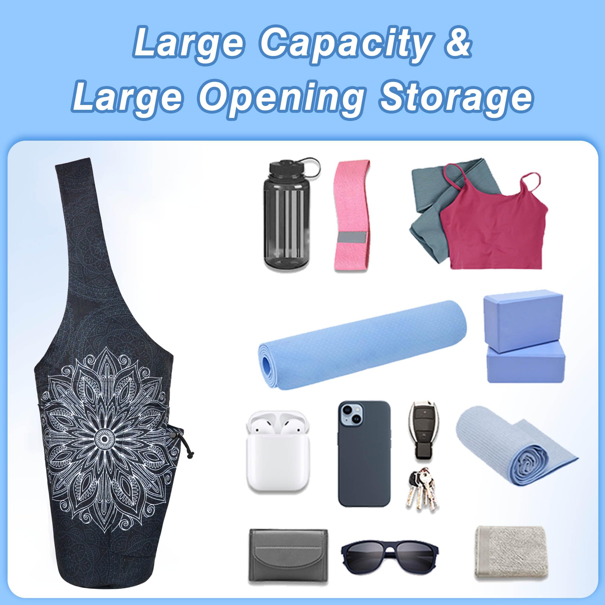 BagYG mandala next to full-size yoga mat showing fit and capacity benefit