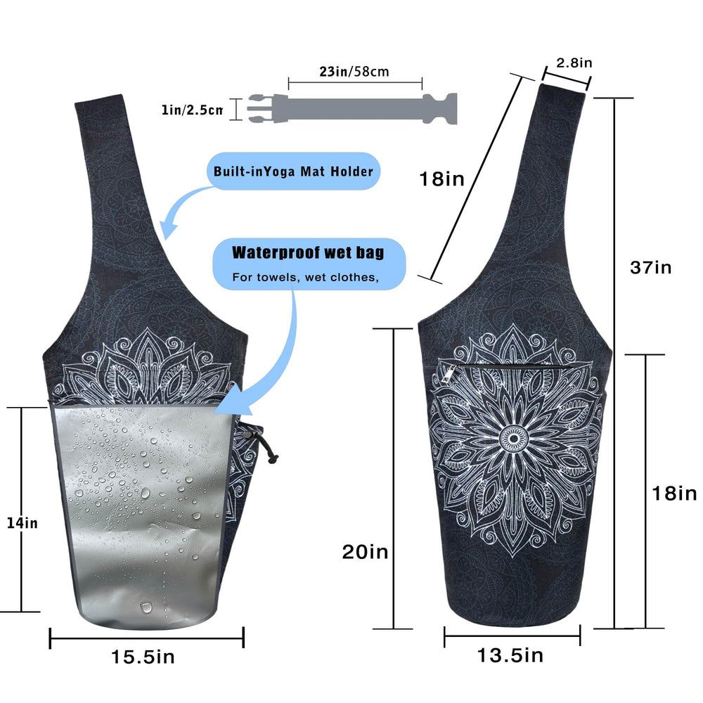 BagYG mandala wet pocket open with towel showing waterproof containment benefit