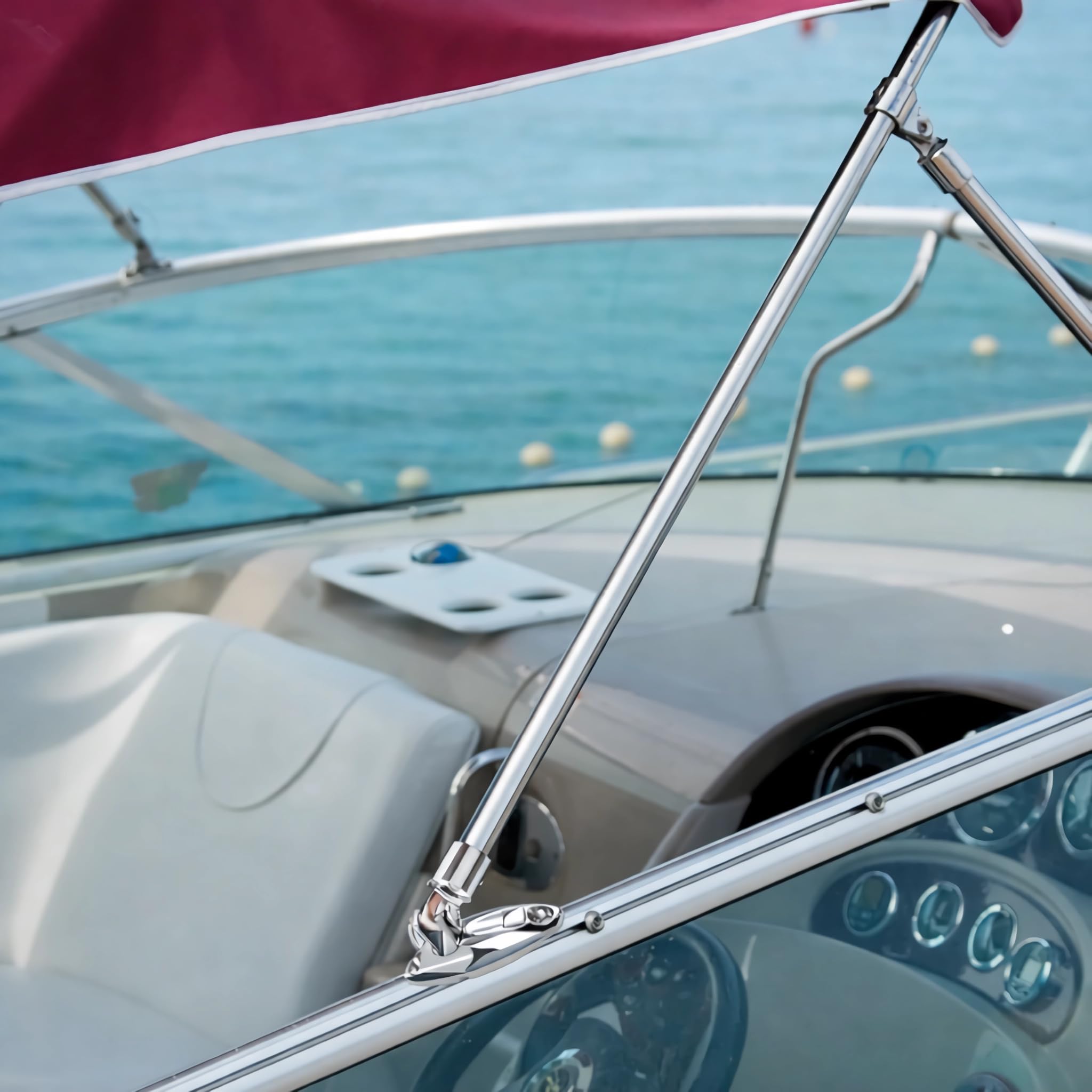 Baieasy lifestyle shot of bimini deployed on boat highlighting easy operation benefit