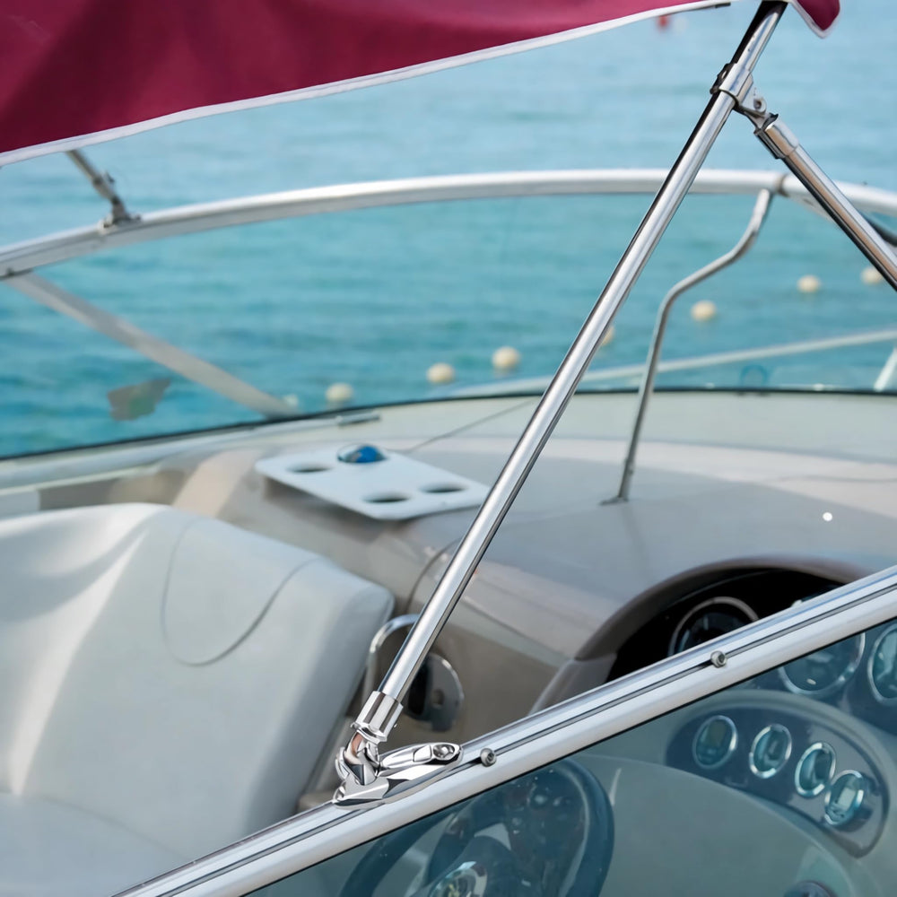 Baieasy lifestyle shot of bimini deployed on boat highlighting easy operation benefit