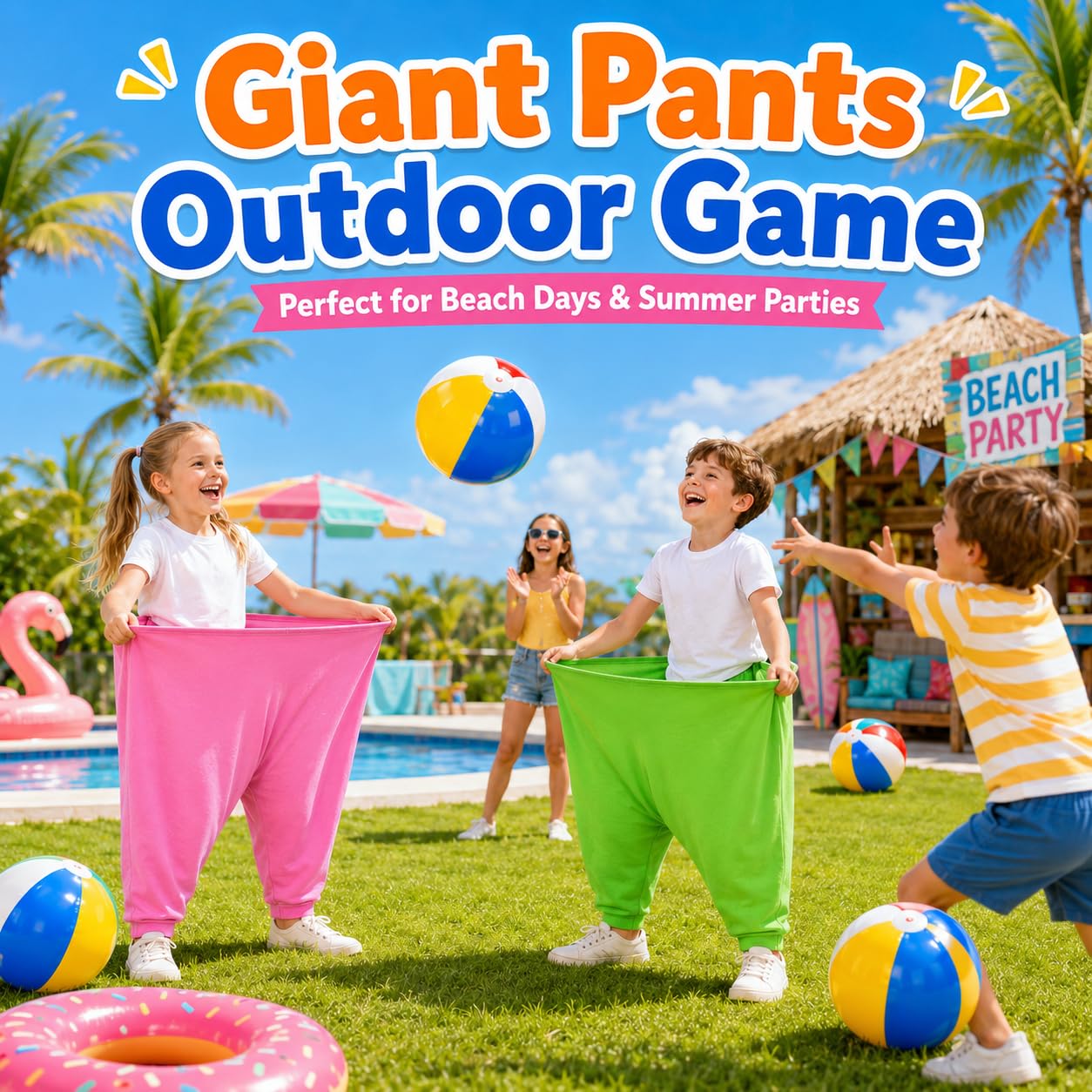 Bailiyake pants beside beach towel showing portable size for outings