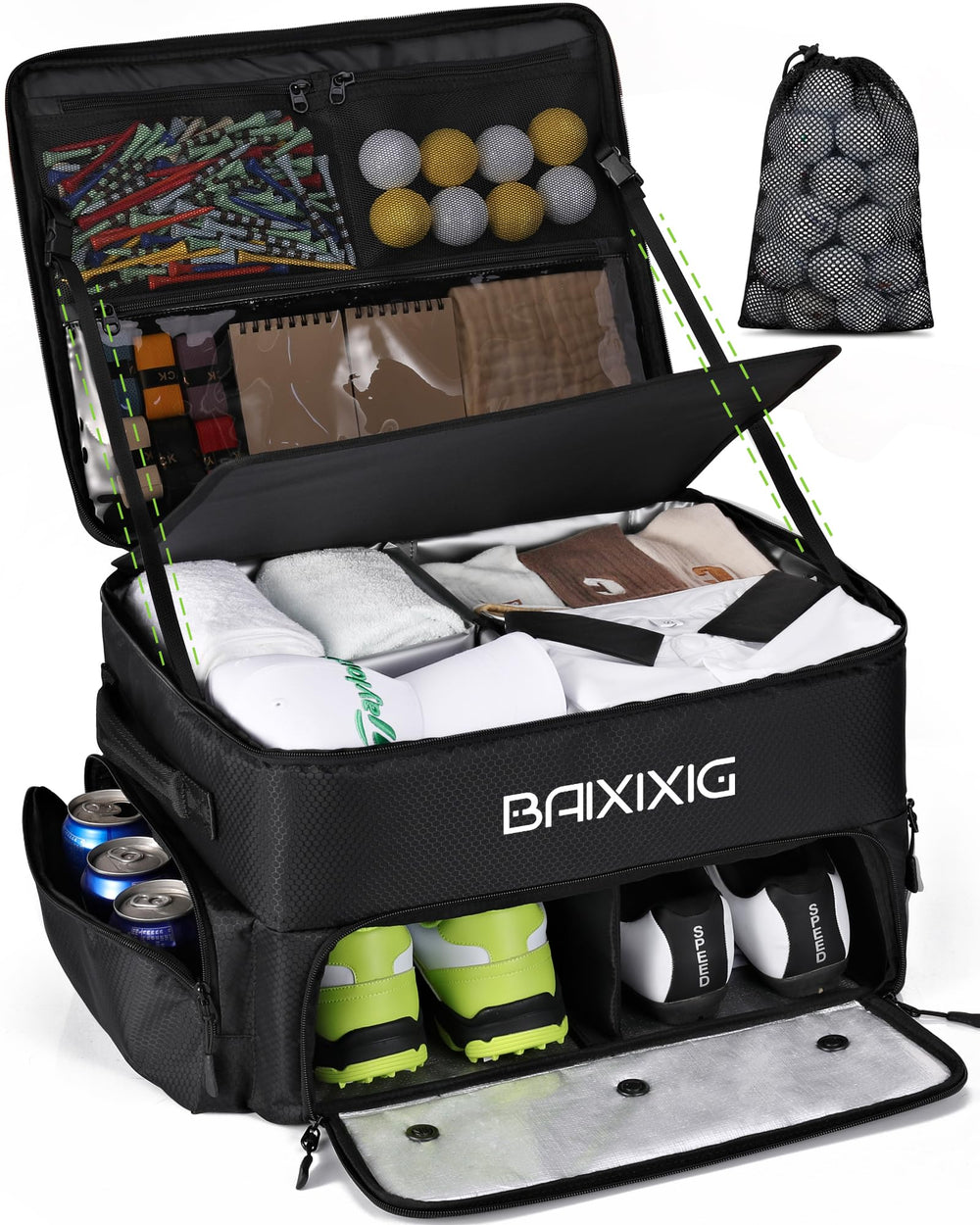BAIXIXIG front view of organizer showing compartments and tidy storage benefit