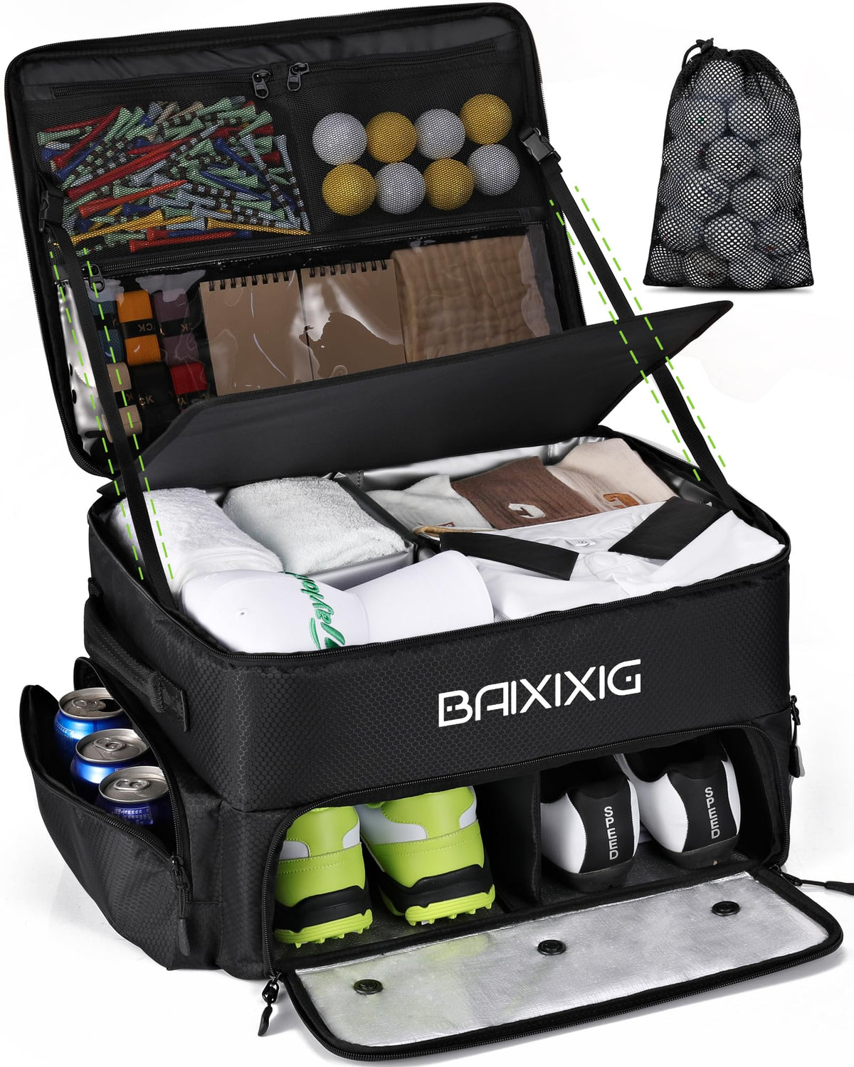 BAIXIXIG front view of organizer showing compartments and tidy storage benefit