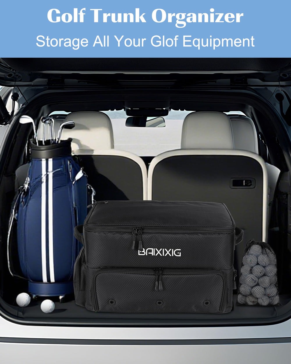 BAIXIXIG organizer placed in car trunk showing non-slip stability benefit