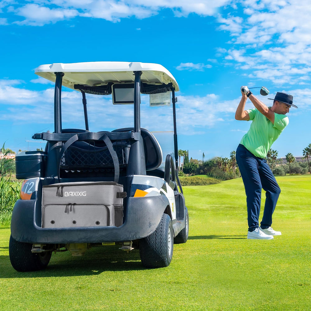 BAIXIXIG lifestyle shot of golfer loading bag, convenient transport benefit