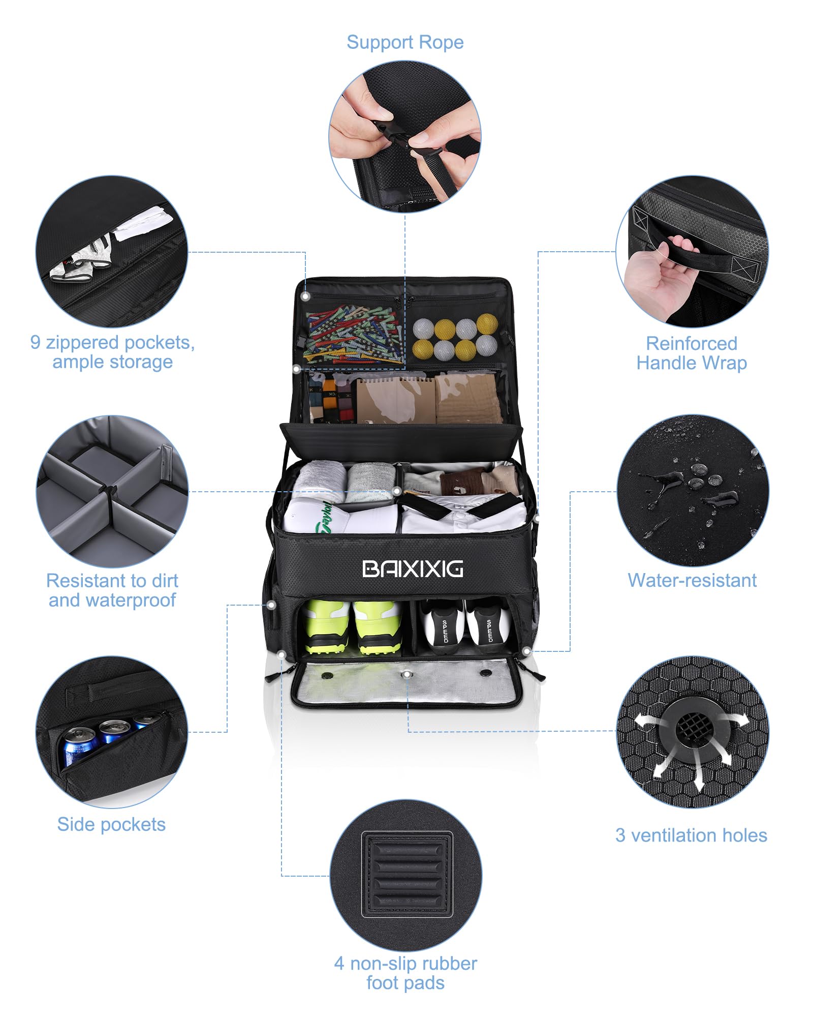 BAIXIXIG close-up of shoe compartment with wipe-clean lining for easy maintenance