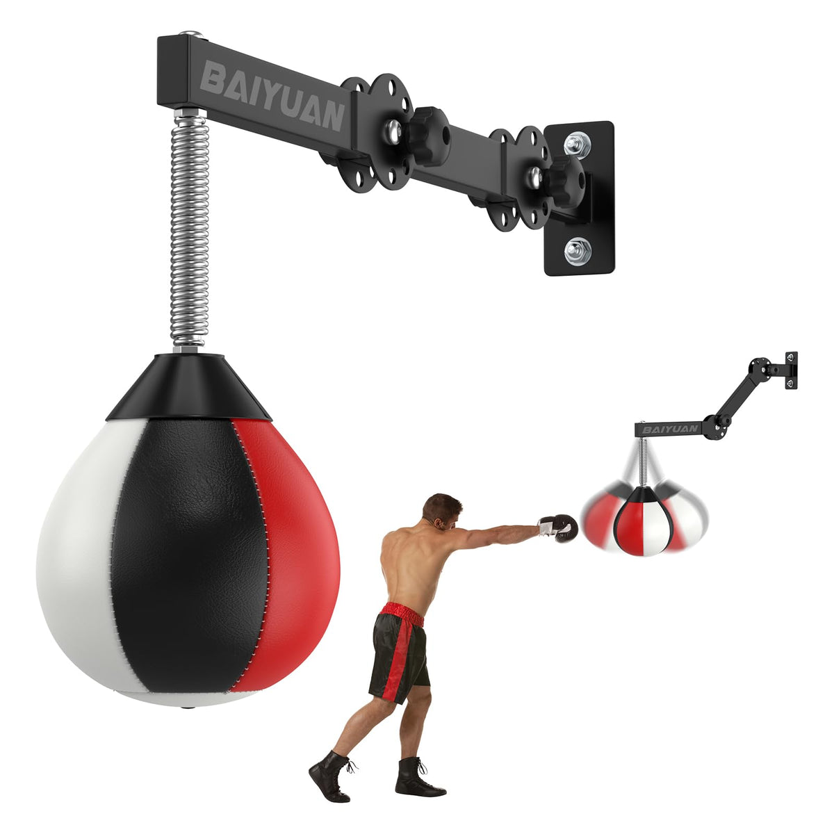 BaiYuan front view of wall-mounted speed bag showing compact footprint and stability