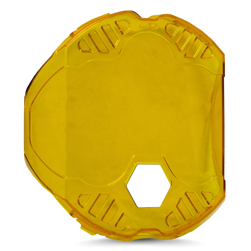 Baja Designs LP6 amber rock guard front view showing color and added lens protection