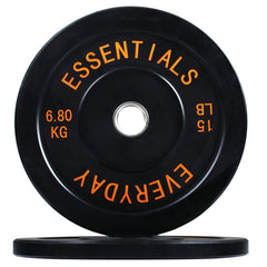 BalanceFrom front view of color-coded 15lb bumper plates showing clear labels and color for fast selection