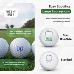 Close-up of Ball Tatt B monogram imprint highlighting clear, large visible mark benefit