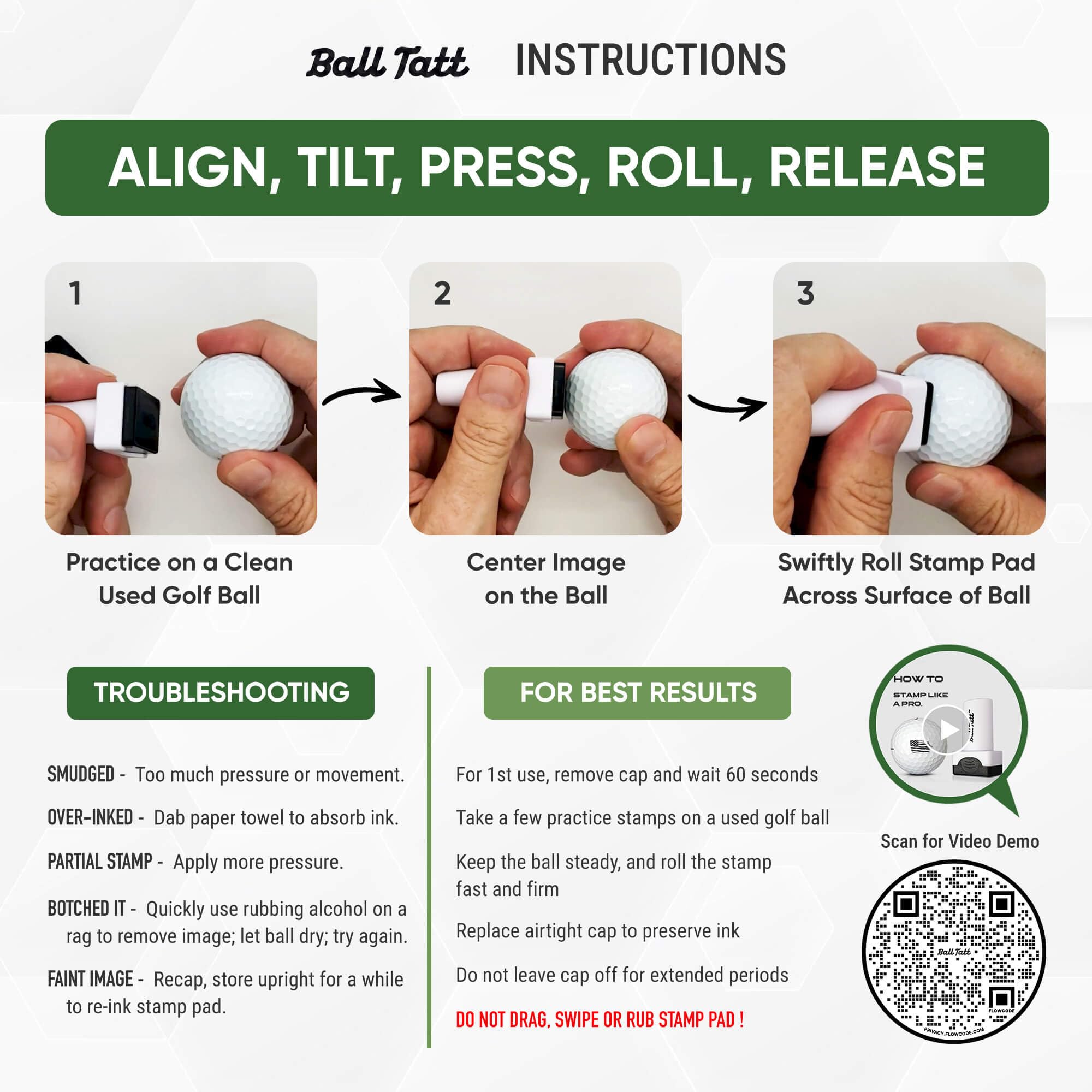 Ball Tatt marked golf ball on grass showing visible monogram D identification